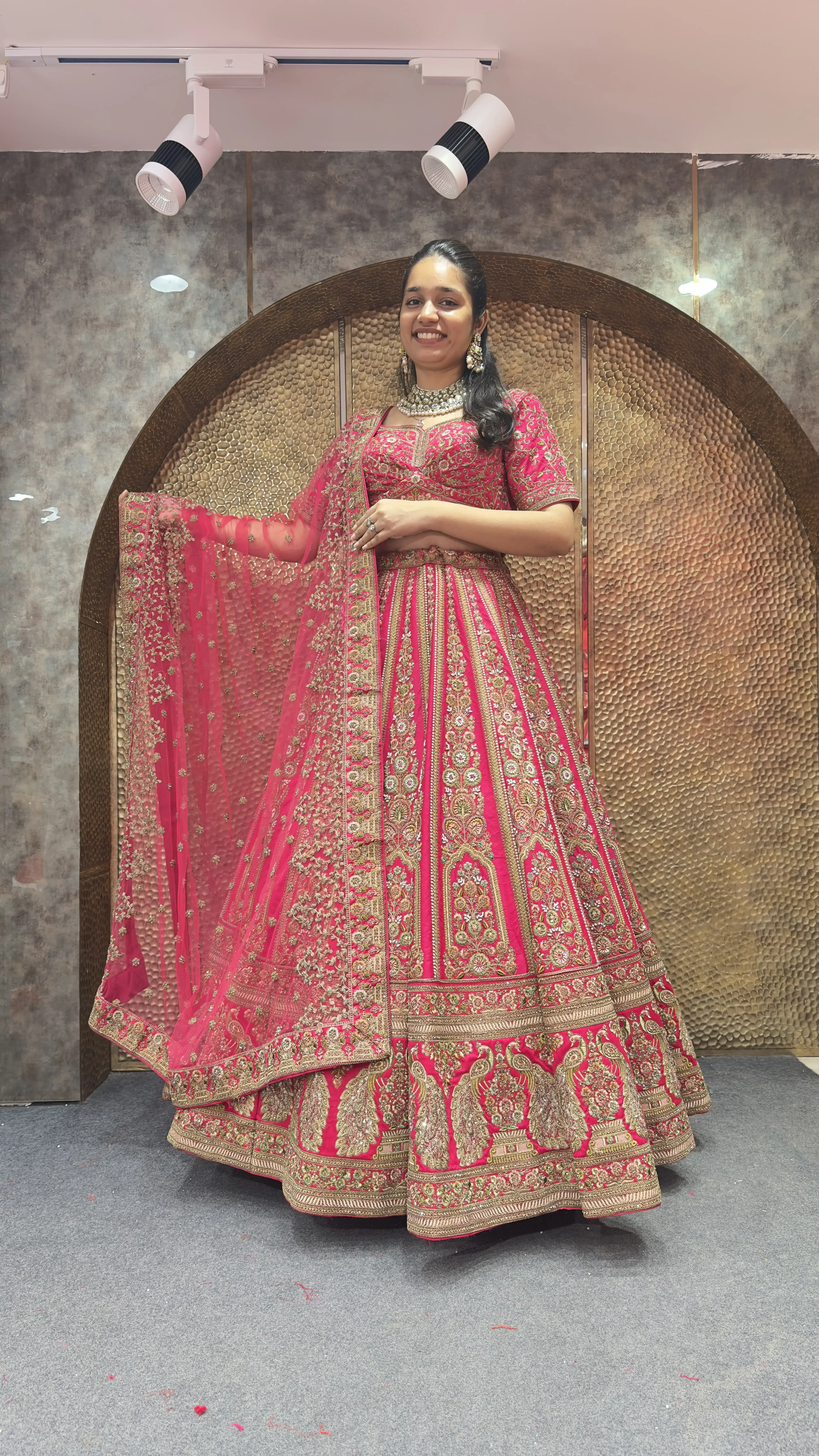Antique Work Bridal Lehenga In pink